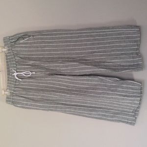 Beachlunchlounge linen capris olive with white stripes boho beachy drawstring